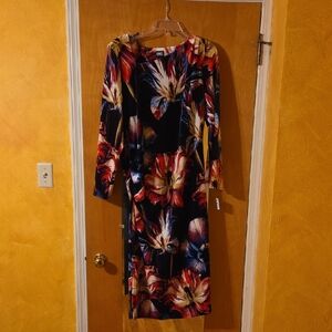 INC International Concepts Women's Long Sleeve Floral Dress - Red, Blue, Yellow